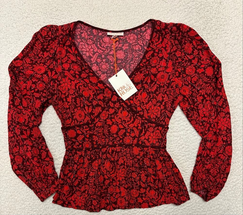 NWT* Knox Rose Womens Long Sleeve V-neck Floral Blouse Small